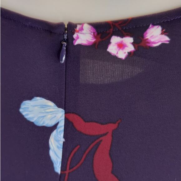 Ann Taylor Plum Floral Jersey Fit and Flare 3/4 Sleeve Dress,12 - Picture 9 of 11